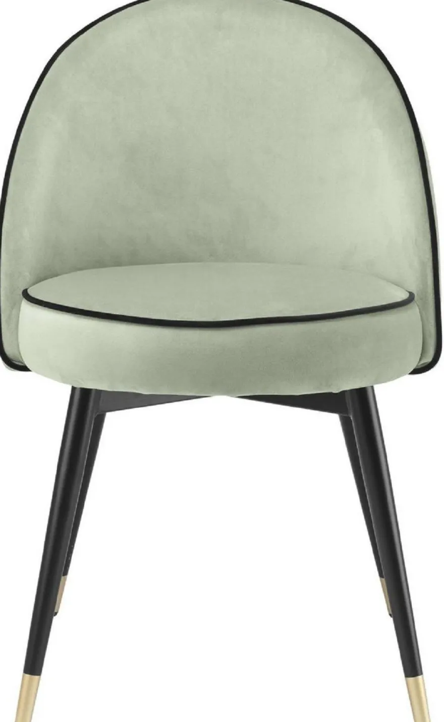 Casa Padrino Luxus Esszimmerstuhl Set Pistaziengrün / Schwarz / Messing 55 x 64 x H. 83 cm - Esszimmerstühle mit edlem Samtstoff - Esszimmer Möbel