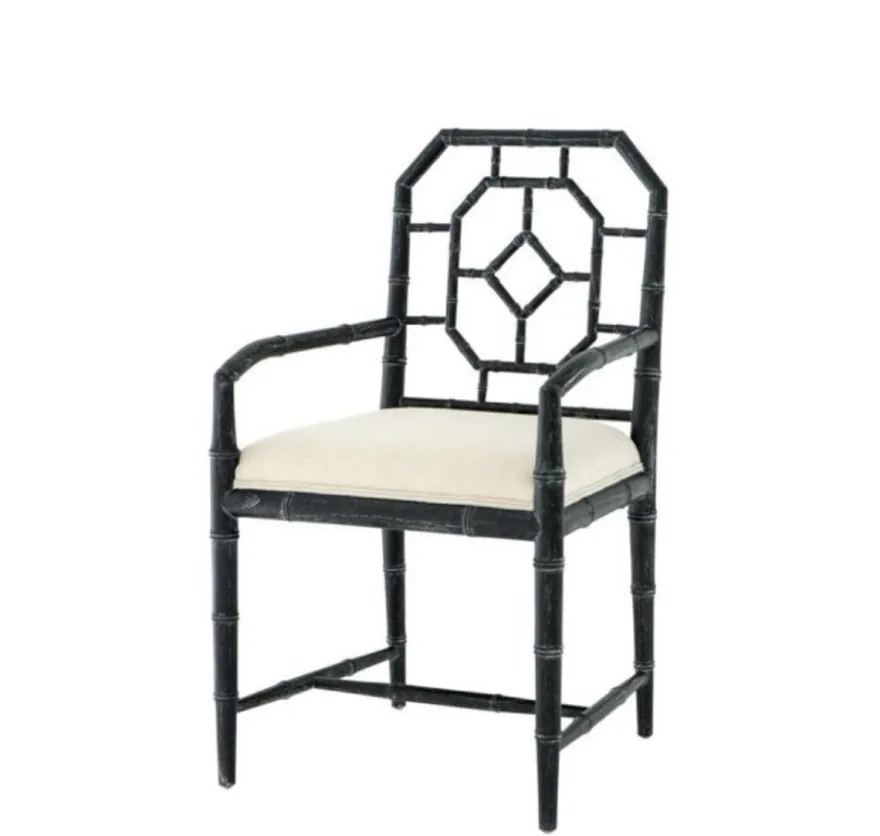 Casa Padrino Luxus Esszimmer Stuhl mit Armlehne Schwarz - Limited Edition
