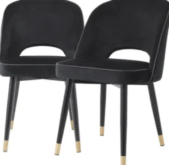Casa Padrino Luxus Esszimmerstuhl Set Schwarz / Messing 53 x 56 x H. 84 cm - Esszimmerstühle mit edlem Samtstoff - Esszimmer Möbel