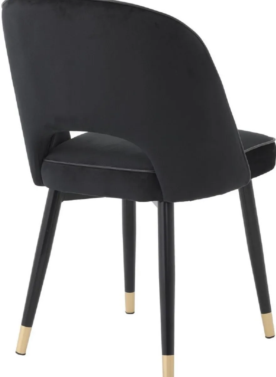 Casa Padrino Luxus Esszimmerstuhl Set Schwarz / Messing 53 x 56 x H. 84 cm - Esszimmerstühle mit edlem Samtstoff - Esszimmer Möbel