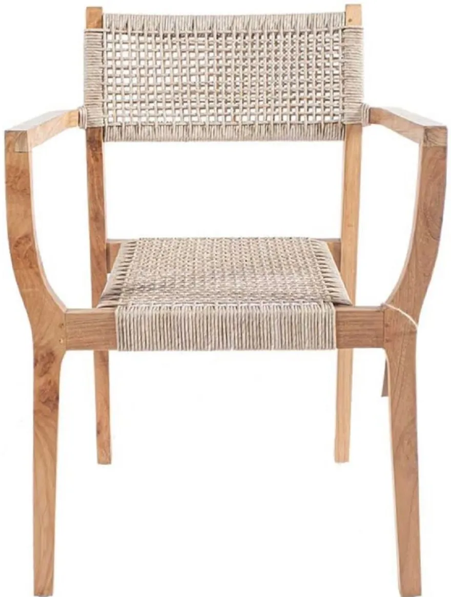 Casa Padrino Luxus Esszimmer Stuhl mit Armlehnen Naturfarben 60 x 50 x H. 85 cm - Luxus Massivholz Garten Stuhl mit Rattangeflecht - Esszimmer Möbel - Garten Möbel