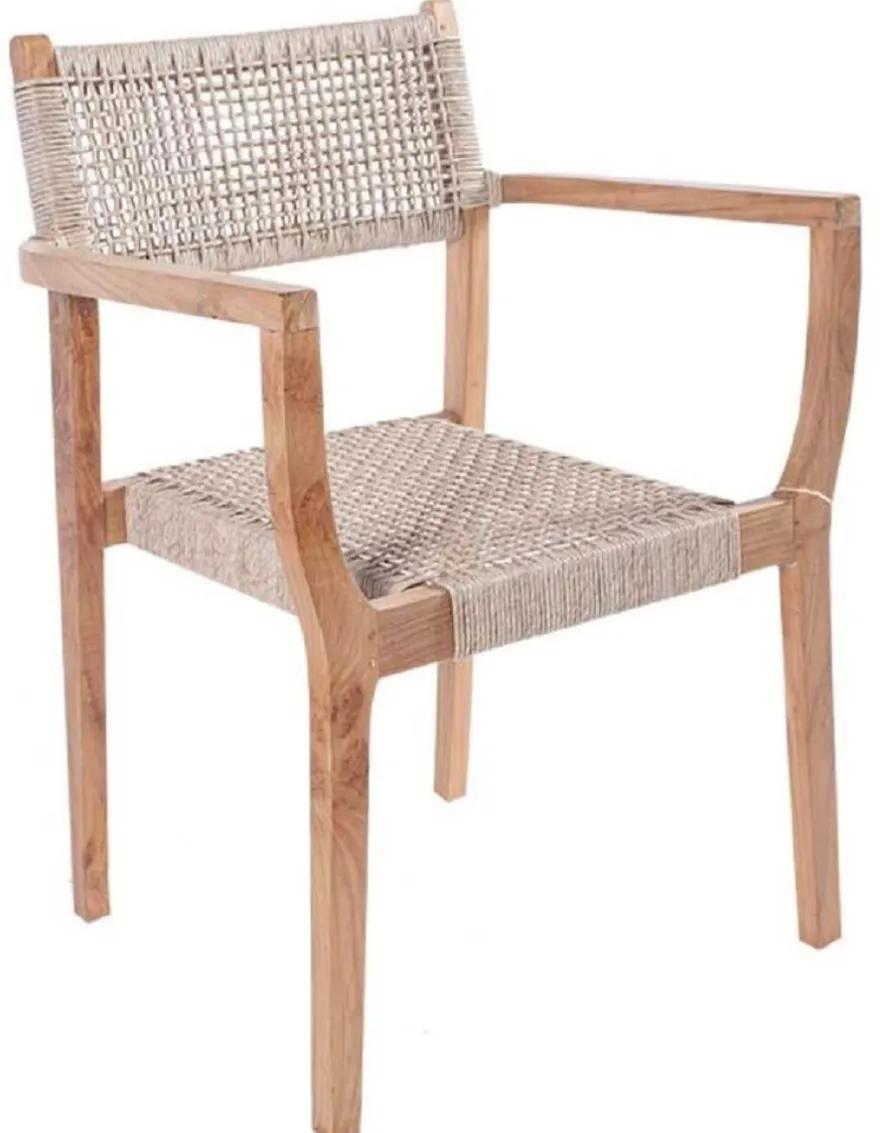 Casa Padrino Luxus Esszimmer Stuhl mit Armlehnen Naturfarben 60 x 50 x H. 85 cm - Luxus Massivholz Garten Stuhl mit Rattangeflecht - Esszimmer Möbel - Garten Möbel