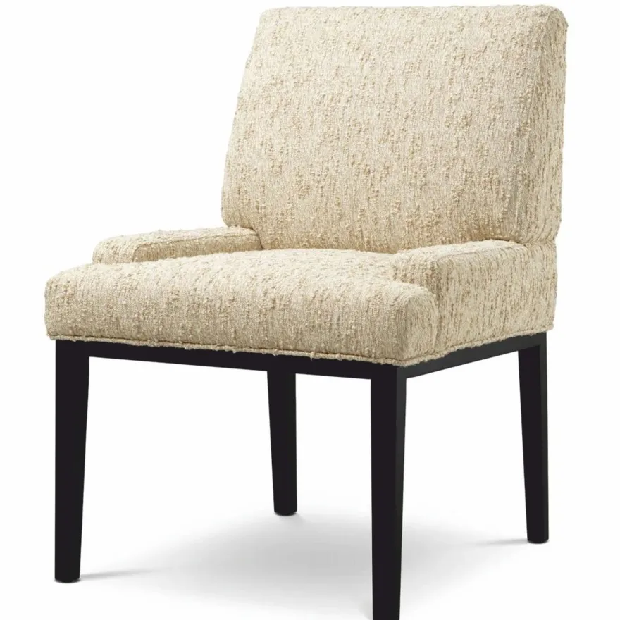 Casa Padrino Luxus Esszimmer Stuhl mit Armlehnen Naturfarben / Schwarz H. 91 cm