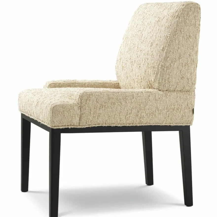 Casa Padrino Luxus Esszimmer Stuhl mit Armlehnen Naturfarben / Schwarz H. 91 cm