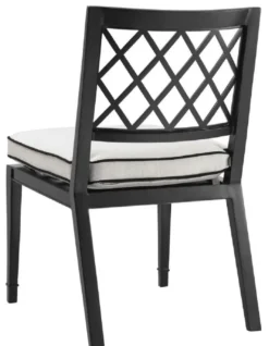 Casa Padrino Luxus Esszimmerstuhl Mattschwarz / Weiß 53 x 66 x H. 87 cm - Aluminium Küchenstuhl mit Kissen - Esszimmermöbel