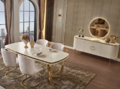 Casa Padrino Luxus Esszimmerstuhl 4er Set Grau / Gold 66 x 52 x H. 90 cm - Luxus Esszimmer & Restaurant Möbel