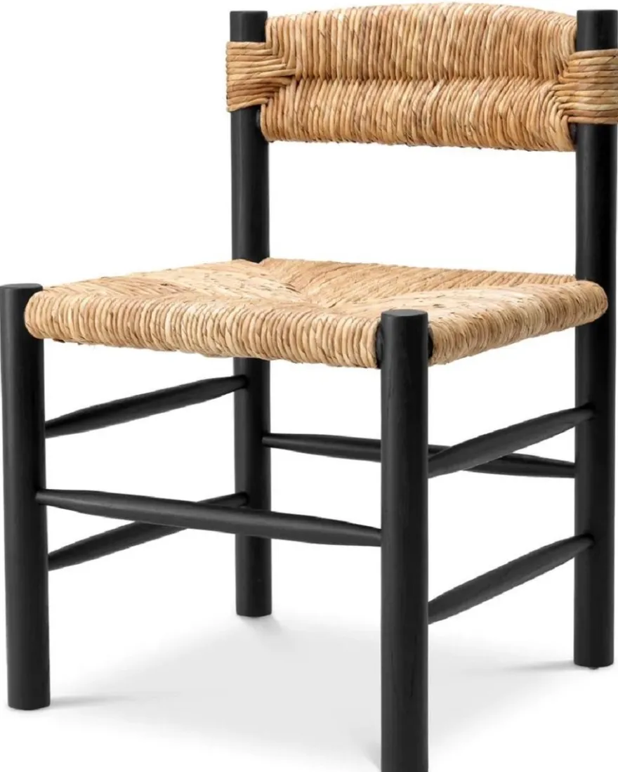 Casa Padrino Luxus Esszimmer Stuhl Schwarz / Naturfarben 54 x 62,5 x H. 80,5 cm - Massivholz Küchen Stuhl - Esszimmer Möbel - Luxus Möbel - Esszimmer Einrichtung - Luxus Einrichtung