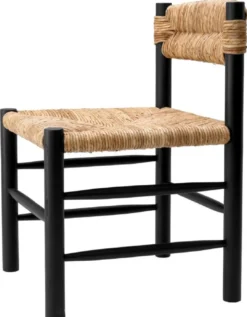 Casa Padrino Luxus Esszimmer Stuhl Schwarz / Naturfarben 54 x 62,5 x H. 80,5 cm - Massivholz Küchen Stuhl - Esszimmer Möbel - Luxus Möbel - Esszimmer Einrichtung - Luxus Einrichtung