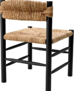 Casa Padrino Luxus Esszimmer Stuhl Schwarz / Naturfarben 54 x 62,5 x H. 80,5 cm - Massivholz Küchen Stuhl - Esszimmer Möbel - Luxus Möbel - Esszimmer Einrichtung - Luxus Einrichtung