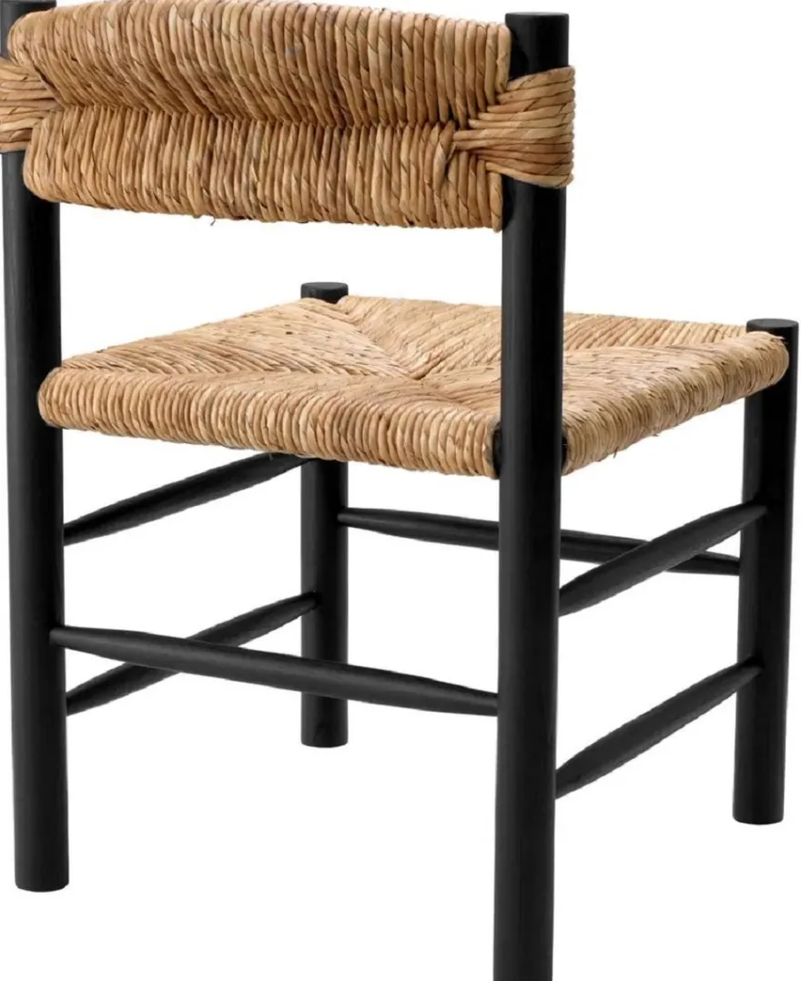 Casa Padrino Luxus Esszimmer Stuhl Schwarz / Naturfarben 54 x 62,5 x H. 80,5 cm - Massivholz Küchen Stuhl - Esszimmer Möbel - Luxus Möbel - Esszimmer Einrichtung - Luxus Einrichtung