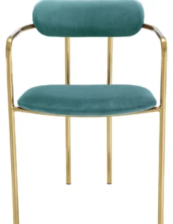 Casa Padrino Luxus Esszimmerstühle mit Armlehnen Türkis / Gold 53 x 50 x H. 74 cm - Küchenstühle mit edlem Samtstoff - Esszimmer Set - Esszimmer Möbel