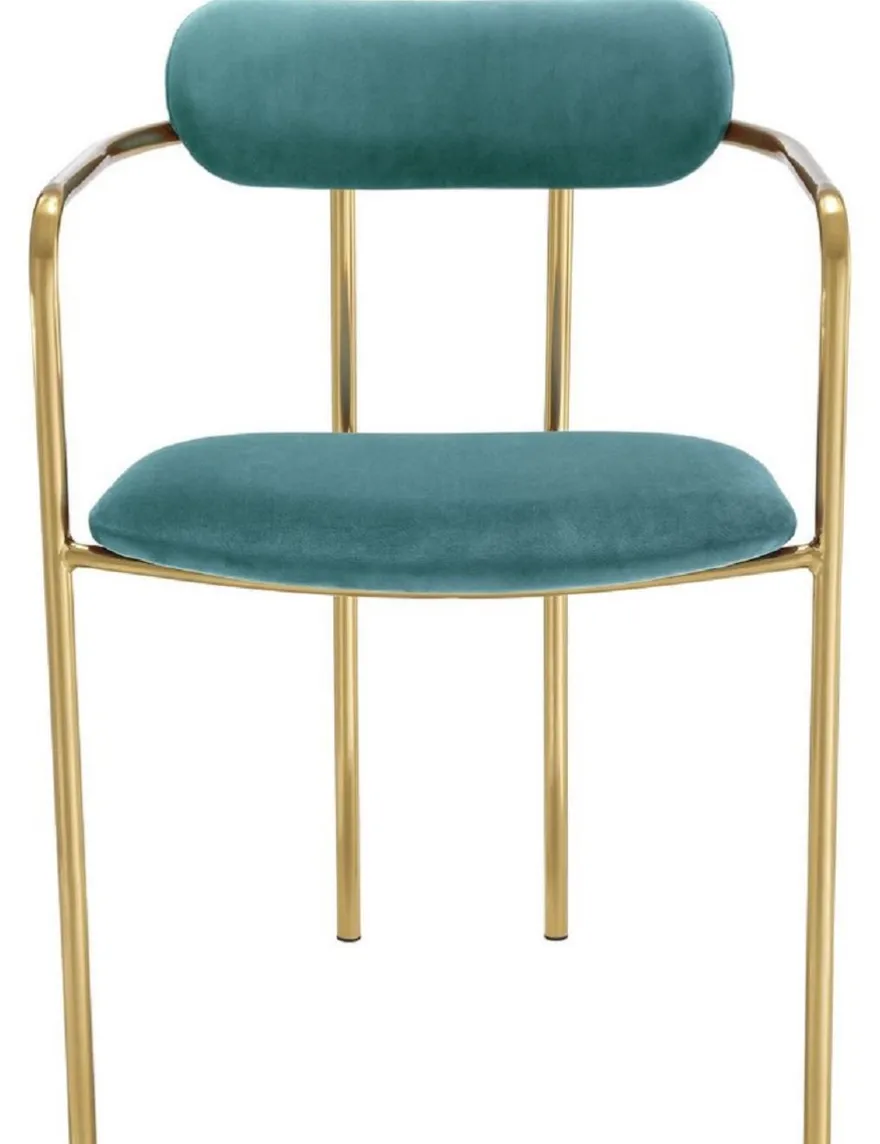 Casa Padrino Luxus Esszimmerstühle mit Armlehnen Türkis / Gold 53 x 50 x H. 74 cm - Küchenstühle mit edlem Samtstoff - Esszimmer Set - Esszimmer Möbel