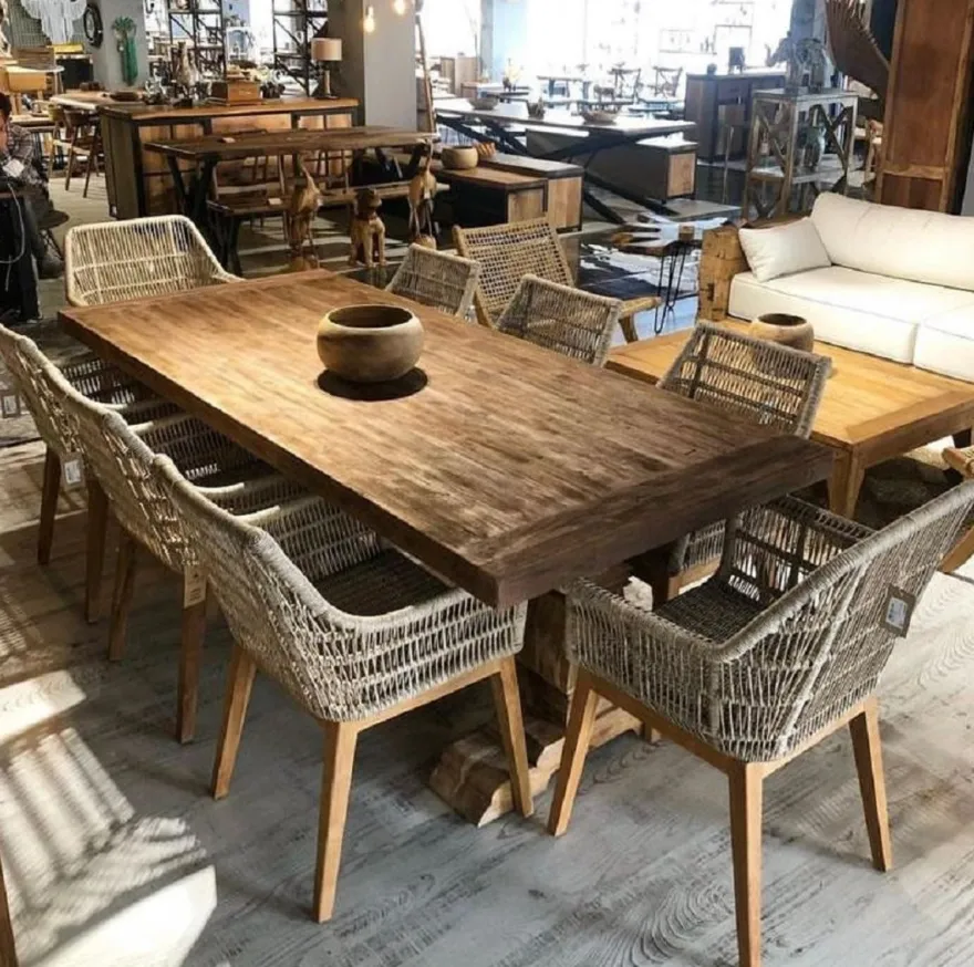 Casa Padrino Luxus Esszimmer Stuhl 6er Set Grau / Naturfarben 60 x 60 x H. 80 cm - Luxus Garten Stühle mit edlem Rattangeflecht - Esszimmer Möbel - Garten Möbel - Rattan Möbel - Luxus Möbel