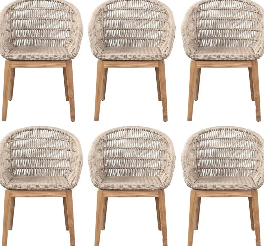 Casa Padrino Luxus Esszimmer Stuhl 6er Set Grau / Naturfarben 60 x 60 x H. 80 cm - Luxus Garten Stühle mit edlem Rattangeflecht - Esszimmer Möbel - Garten Möbel - Rattan Möbel - Luxus Möbel