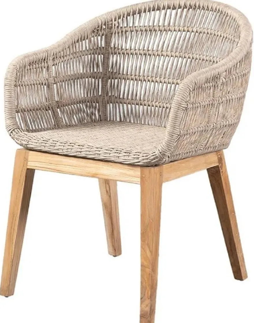 Casa Padrino Luxus Esszimmer Stuhl 6er Set Grau / Naturfarben 60 x 60 x H. 80 cm - Luxus Garten Stühle mit edlem Rattangeflecht - Esszimmer Möbel - Garten Möbel - Rattan Möbel - Luxus Möbel