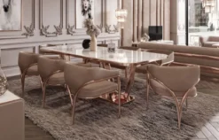 Casa Padrino Luxus Esszimmer Stuhl Set mit Armlehnen Grau / Kupfer 60 x 59,8 x H. 80 cm - Küchen Stühle 8er Set - Esszimmer Möbel - Restaurant Möbel - Luxus Möbel - Luxus Einrichtung