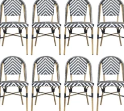Casa Padrino Luxus Esszimmer Stuhl 8er Set Weiß / Schwarz / Beige 49 x 46 x H. 91 cm - Luxus Rattan Garten Stühle - Esszimmer Möbel - Garten Möbel - Rattan Möbel - Luxus Möbel