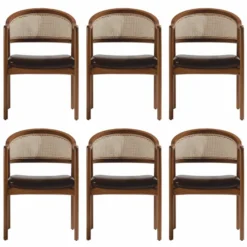 Casa Padrino Luxus Esszimmer Stuhl 6er Set mit Armlehnen Dunkelbraun / Braun / Naturfarben H. 78 cm