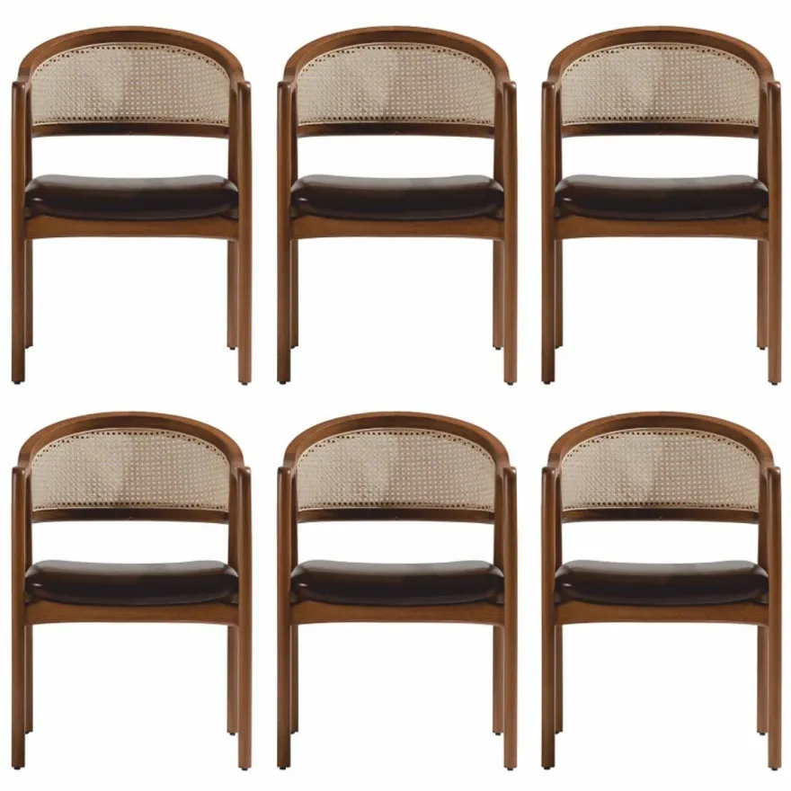 Casa Padrino Luxus Esszimmer Stuhl 6er Set mit Armlehnen Dunkelbraun / Braun / Naturfarben H. 78 cm