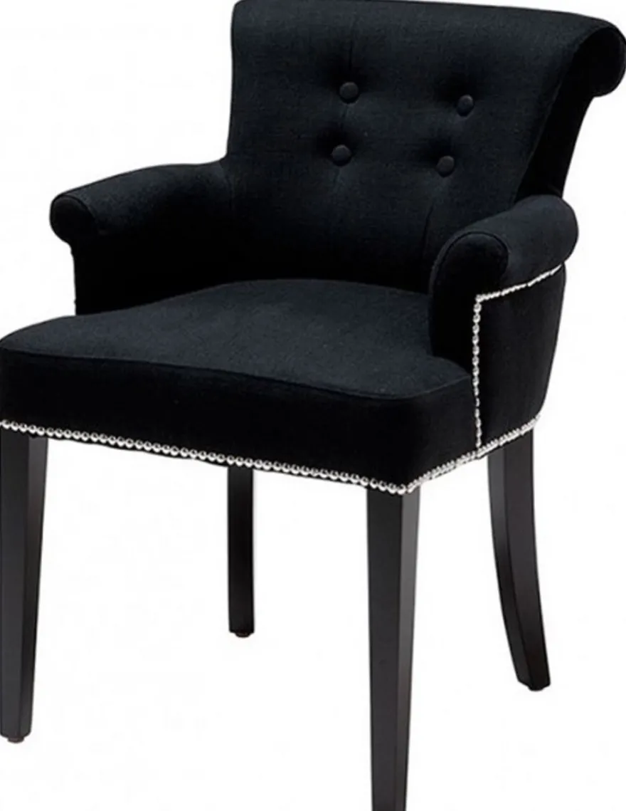 Casa Padrino Luxus Esszimmerstuhl 4er Set Schwarz - Massivholz Küchenstühle mit Armlehnen und edlem Samtstoff - Luxus Esszimmer & Restaurant Möbel