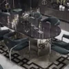 Casa Padrino Luxus Esszimmer Stuhl Set mit Armlehnen Grau / Silber 56 x 52 x H. 71 cm - Küchen Stühle 6er Set - Esszimmer Möbel - Restaurant Möbel - Luxus Möbel - Luxus Einrichtung