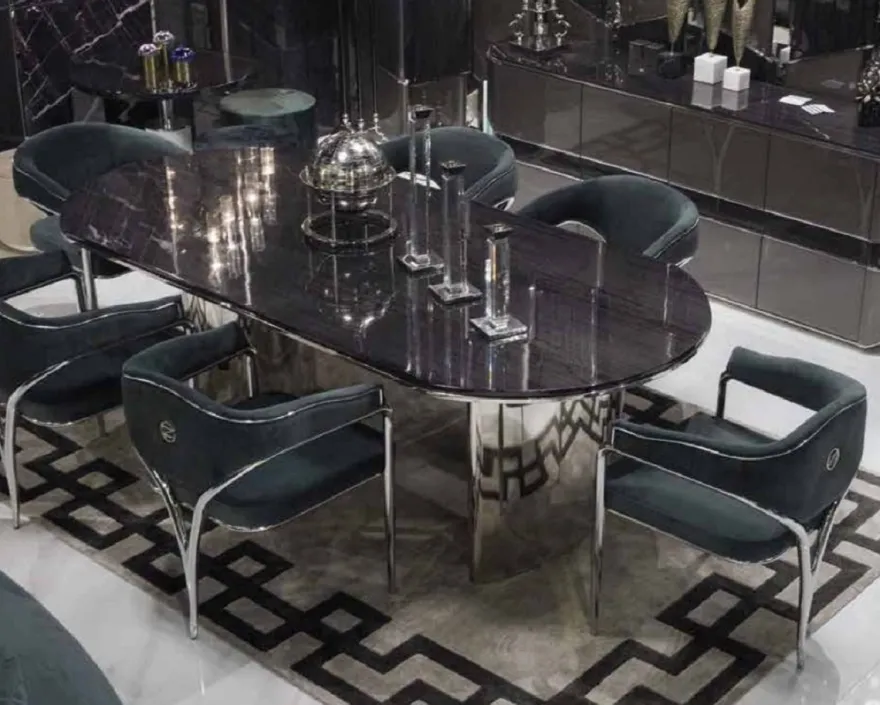 Casa Padrino Luxus Esszimmer Stuhl Set mit Armlehnen Grau / Silber 56 x 52 x H. 71 cm - Küchen Stühle 6er Set - Esszimmer Möbel - Restaurant Möbel - Luxus Möbel - Luxus Einrichtung