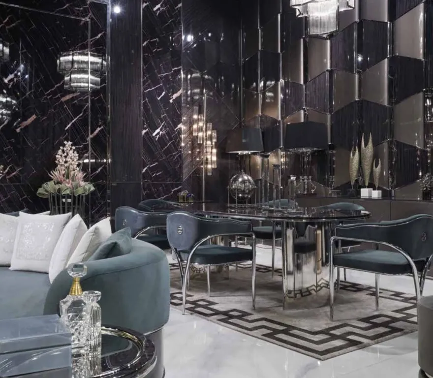 Casa Padrino Luxus Esszimmer Stuhl Set mit Armlehnen Grau / Silber 56 x 52 x H. 71 cm - Küchen Stühle 6er Set - Esszimmer Möbel - Restaurant Möbel - Luxus Möbel - Luxus Einrichtung