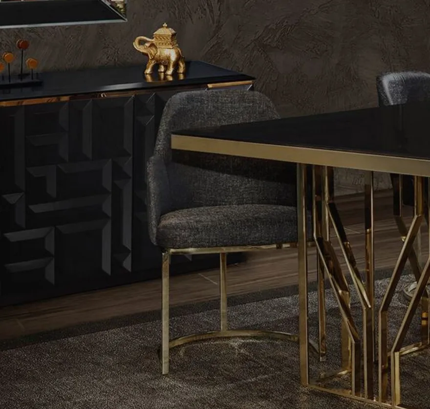 Casa Padrino Luxus Esszimmer Möbel Set Grau / Gold / Schwarz - 1 Esstisch & 6 Esszimmerstühle - Luxus Esszimmer Möbel