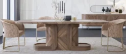 Casa Padrino Luxus Esszimmer Möbel Set Braun / Beige / Grau / Orange / Messing - 1 Luxus Esstisch & 8 Luxus Esszimmerstühle - Esszimmer Möbel - Restaurant Möbel - Luxus Möbel