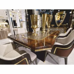 Casa Padrino Luxus Esszimmer Stuhl 6er Set mit Armlehnen Grau / Braun / Gold