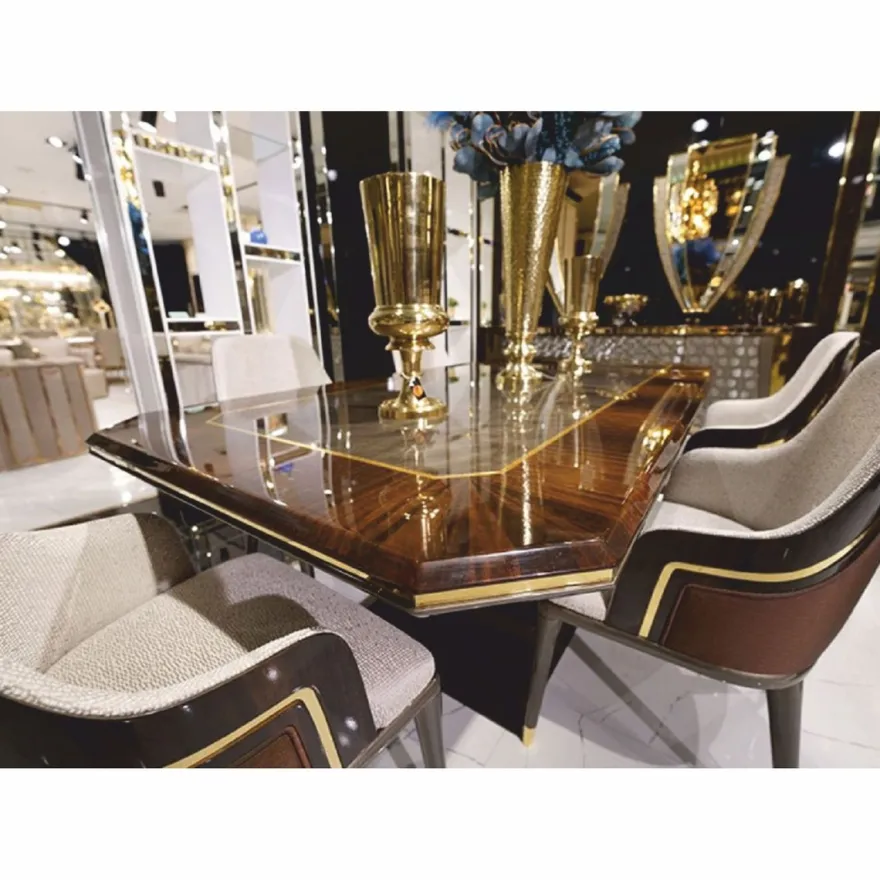 Casa Padrino Luxus Esszimmer Stuhl 6er Set mit Armlehnen Grau / Braun / Gold