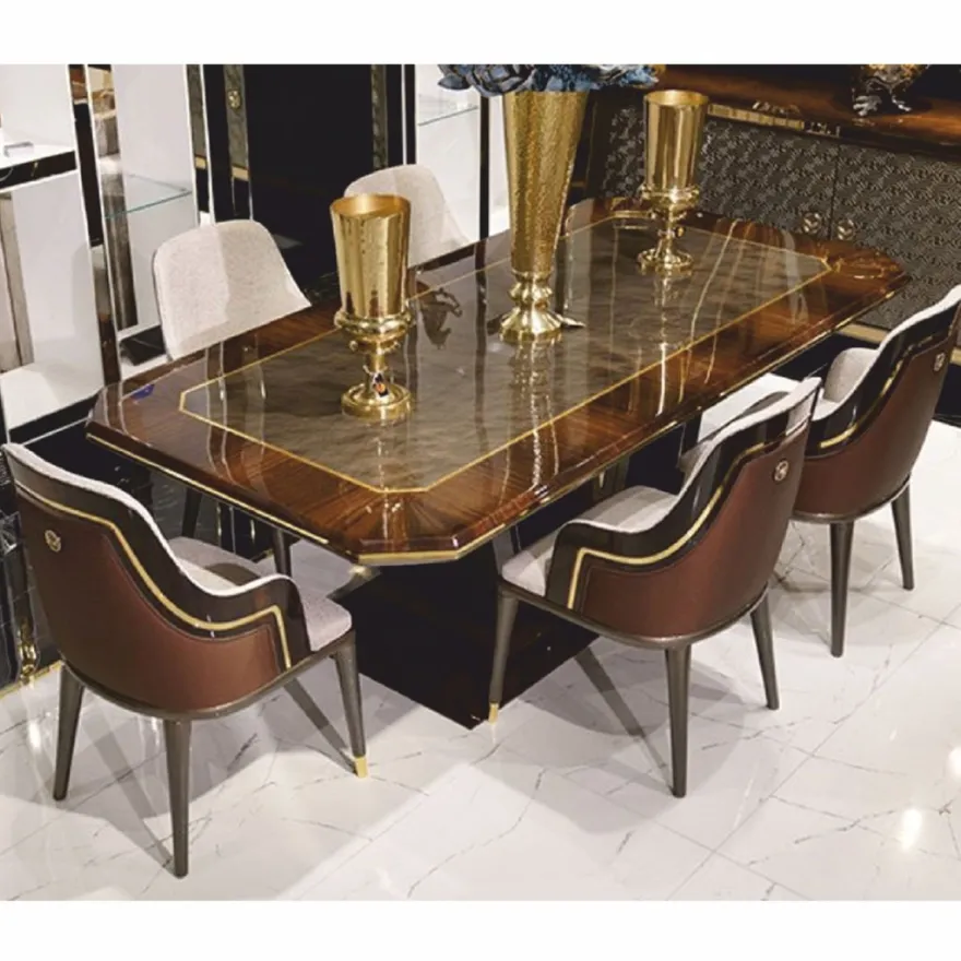 Casa Padrino Luxus Esszimmer Stuhl 6er Set mit Armlehnen Grau / Braun / Gold
