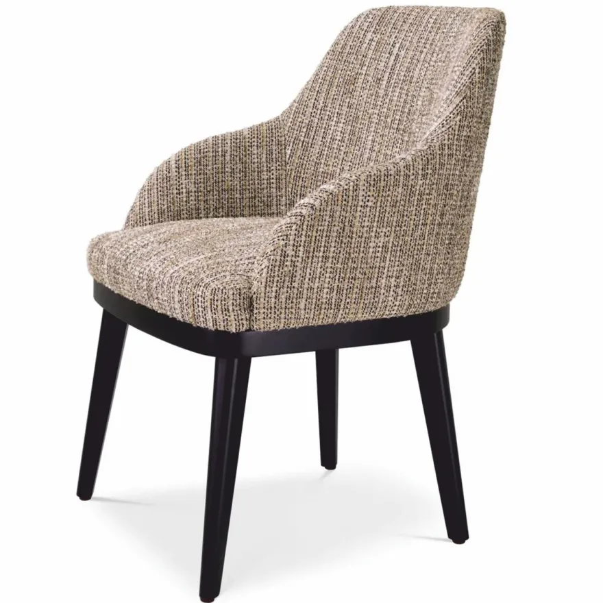 Casa Padrino Luxus Esszimmer Stuhl mit Armlehnen Beige / Schwarz H. 79 cm - Esszimmer Möbel