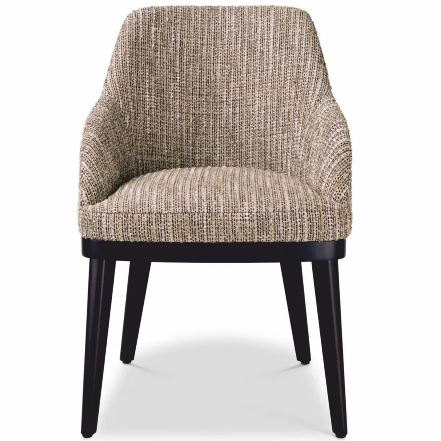 Casa Padrino Luxus Esszimmer Stuhl mit Armlehnen Beige / Schwarz H. 79 cm - Esszimmer Möbel