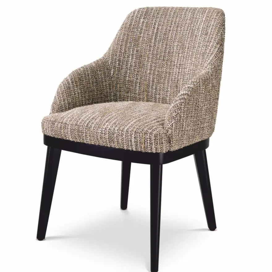 Casa Padrino Luxus Esszimmer Stuhl mit Armlehnen Beige / Schwarz H. 79 cm - Esszimmer Möbel