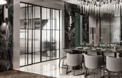 Casa Padrino Luxus Esszimmer Set Grau / Bronze - 1 Luxus Esstisch & 8 Luxus Esszimmer Stühle mit Armlehnen - Esszimmer Möbel - Luxus Möbel - Luxus Einrichtung