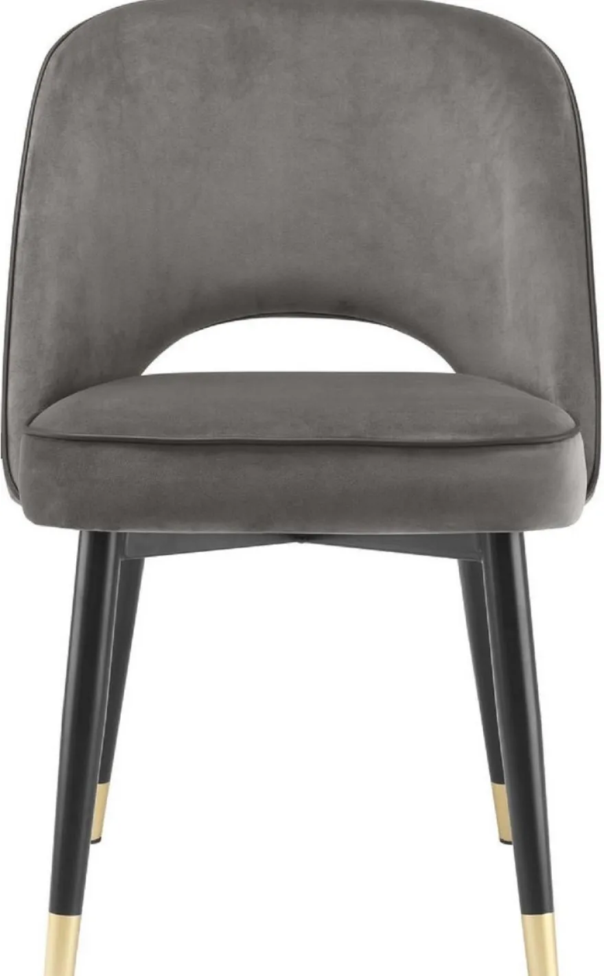 Casa Padrino Luxus Esszimmerstuhl Set Grau / Schwarz / Messing 53 x 56 x H. 84 cm - Esszimmerstühle mit edlem Samtstoff - Esszimmer Möbel