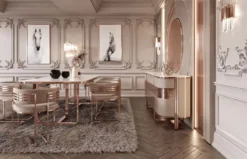 Casa Padrino Luxus Esszimmer Stuhl Set mit Armlehnen Grau / Kupfer 58 x 51 x H. 76 cm - Küchen Stühle 8er Set - Esszimmer Möbel - Restaurant Möbel - Luxus Möbel - Luxus Einrichtung