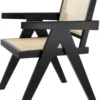 Casa Padrino Luxus Esszimmerstuhl Schwarz / Naturfarben 57 x 65,5 x H. 90 cm - Massivholz Stuhl mit Armlehnen und handgewebtem Rattangeflecht - Luxus Esszimmer Möbel
