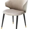 Casa Padrino Luxus Esszimmerstuhl mit Armlehnen Beige / Schwarz / Gold 57 x 66 x H. 83 cm - Esszimmermöbel