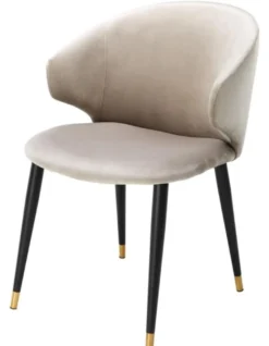 Casa Padrino Luxus Esszimmerstuhl mit Armlehnen Beige / Schwarz / Gold 57 x 66 x H. 83 cm - Esszimmermöbel
