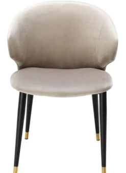 Casa Padrino Luxus Esszimmerstuhl mit Armlehnen Beige / Schwarz / Gold 57 x 66 x H. 83 cm - Esszimmermöbel