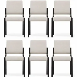 Casa Padrino Luxus Esszimmer Stuhl 6er Set Cremeweiß / Schwarz - Hotel & Esszimmer Möbel