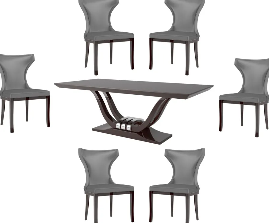 Casa Padrino Luxus Esszimmer Set Silber / Dunkelbraun - 1 Esszimmertisch & 6 Esszimmerstühle - Luxus Qualität - Luxus Esszimmer Möbel