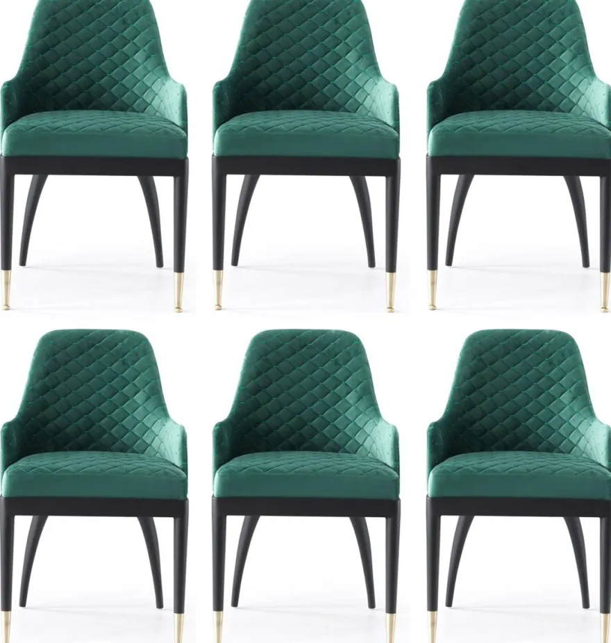 Casa Padrino Luxus Esszimmerstuhl 6er Set mit Armlehnen Grün / Schwarz / Messing 55 x 59 x H. 88 cm - Esszimmer Möbel - Restaurant Möbel - Esszimmer Einrichtung - Luxus Möbel - Luxus Einrichtung
