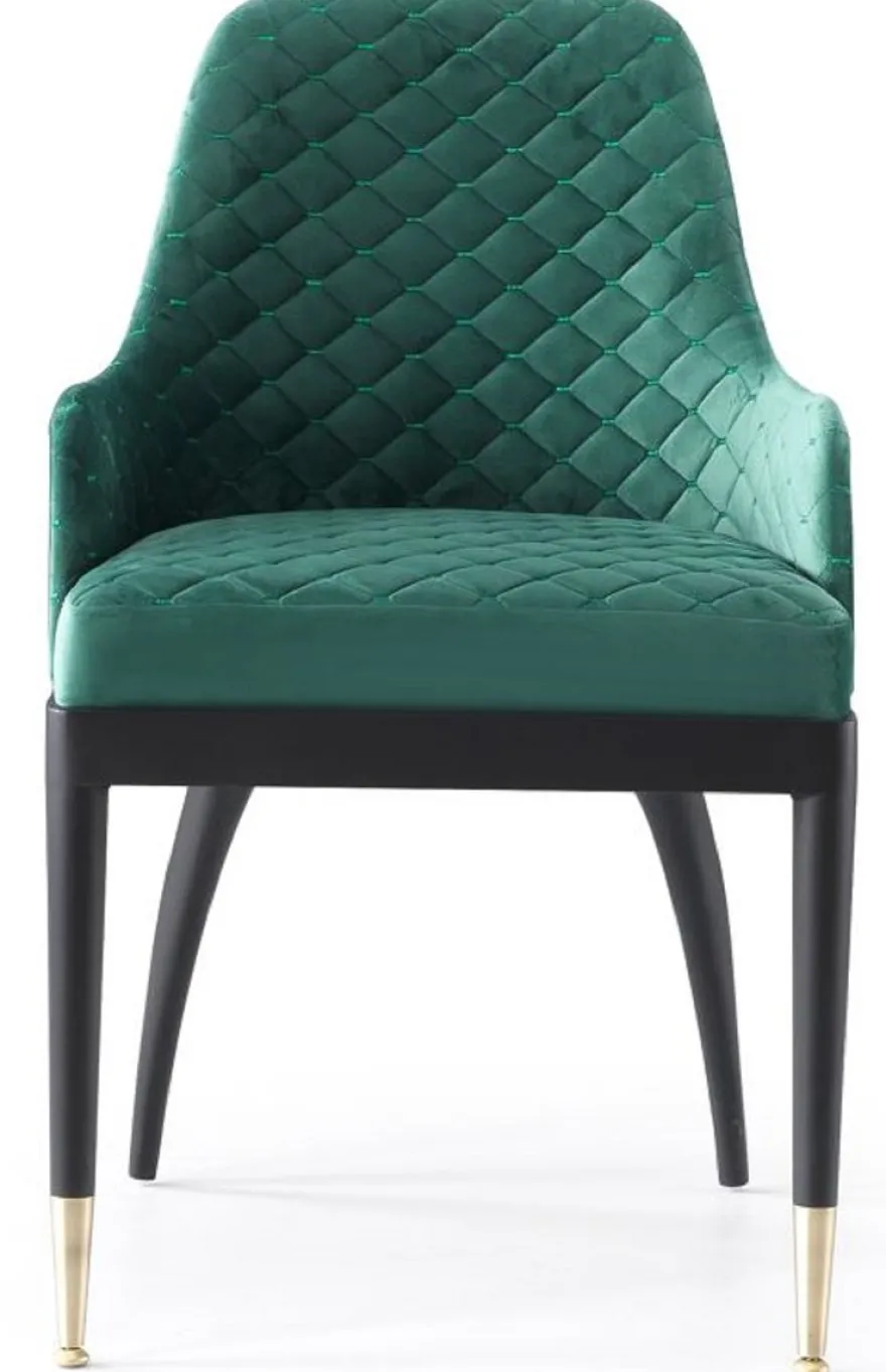Casa Padrino Luxus Esszimmerstuhl 6er Set mit Armlehnen Grün / Schwarz / Messing 55 x 59 x H. 88 cm - Esszimmer Möbel - Restaurant Möbel - Esszimmer Einrichtung - Luxus Möbel - Luxus Einrichtung