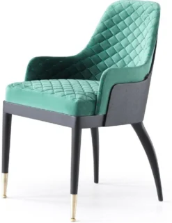 Casa Padrino Luxus Esszimmerstuhl 6er Set mit Armlehnen Grün / Schwarz / Messing 55 x 59 x H. 88 cm - Esszimmer Möbel - Restaurant Möbel - Esszimmer Einrichtung - Luxus Möbel - Luxus Einrichtung