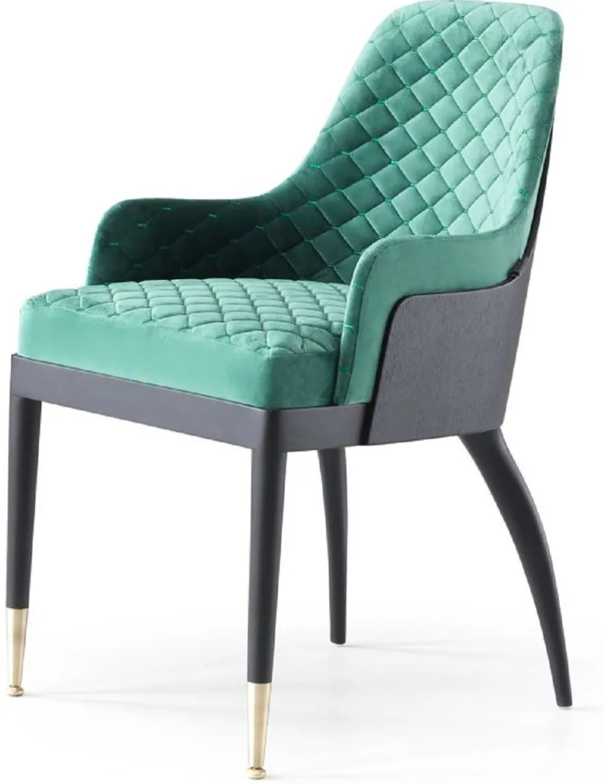 Casa Padrino Luxus Esszimmerstuhl 6er Set mit Armlehnen Grün / Schwarz / Messing 55 x 59 x H. 88 cm - Esszimmer Möbel - Restaurant Möbel - Esszimmer Einrichtung - Luxus Möbel - Luxus Einrichtung