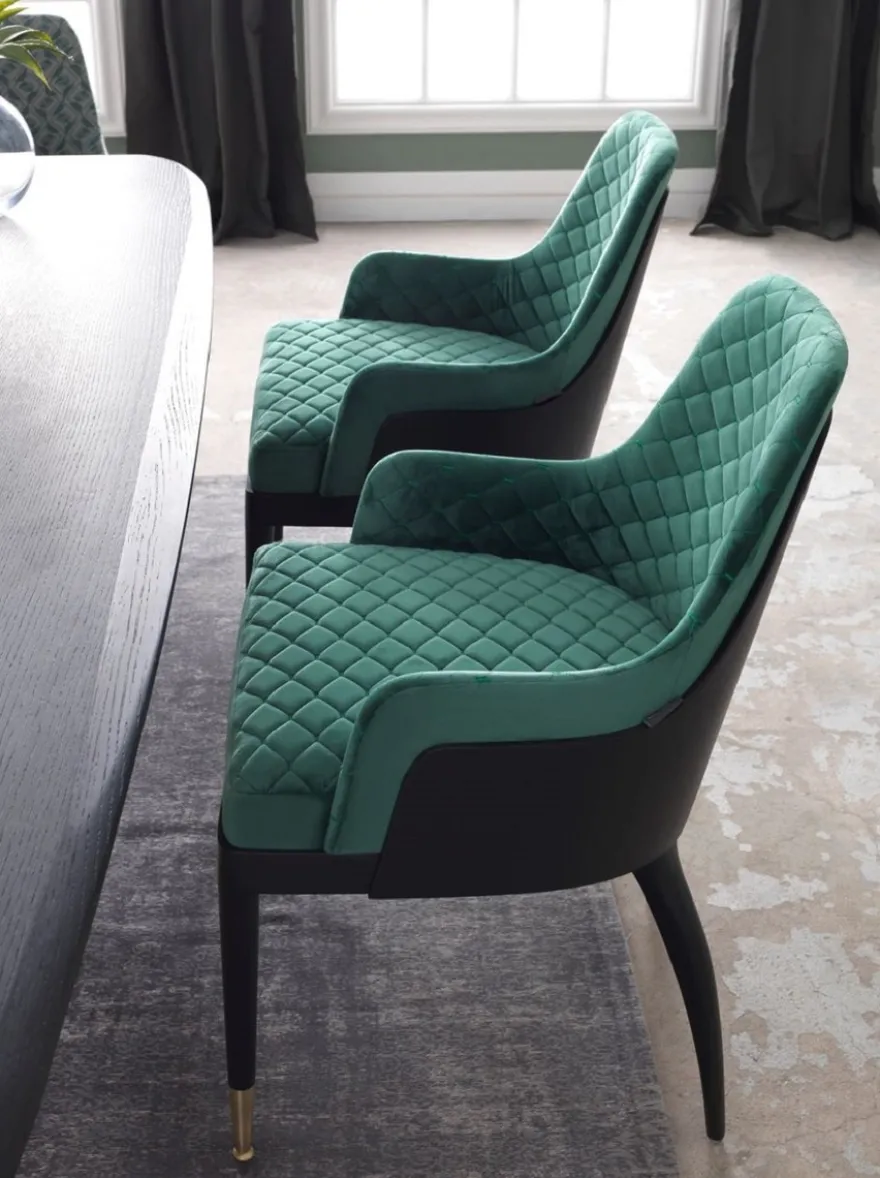 Casa Padrino Luxus Esszimmerstuhl 6er Set mit Armlehnen Grün / Schwarz / Messing 55 x 59 x H. 88 cm - Esszimmer Möbel - Restaurant Möbel - Esszimmer Einrichtung - Luxus Möbel - Luxus Einrichtung