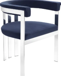 Casa Padrino Luxus Esszimmerstuhl mit Armlehnen Mitternachtsblau / Silber 61 x 56 x H. 73 cm - Edelstahl Küchenstuhl mit edlem Samtstoff - Luxus Küchenmöbel
